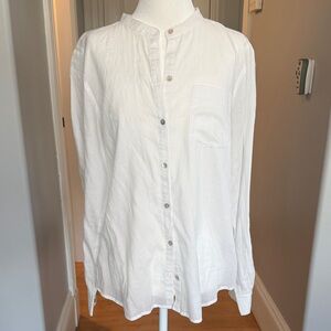 Eileen Fisher Soft White Collarless Button Down Shirt